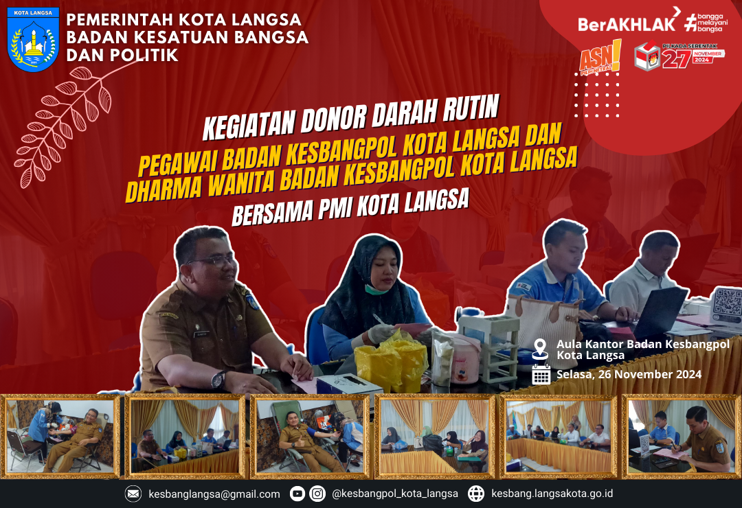Badan Kesbangpol Kota Langsa Mengadakan Kegiatan Donor Darah Rutin Bersama PMI Kota Langsa